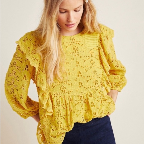 Anthropologie Clementine Eyelet Blouse Sz 4 - Picture 2 of 9